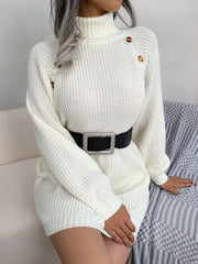 Decorative Button Turtleneck Sweater Dress - Flyclothing LLC