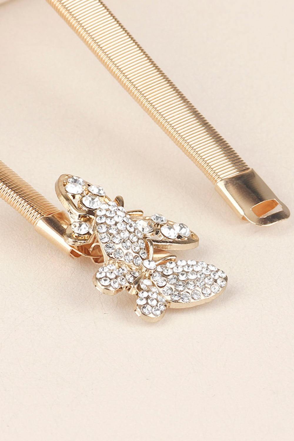 Rhinestone Butterfly Elastic Metal Belt - Trendsi