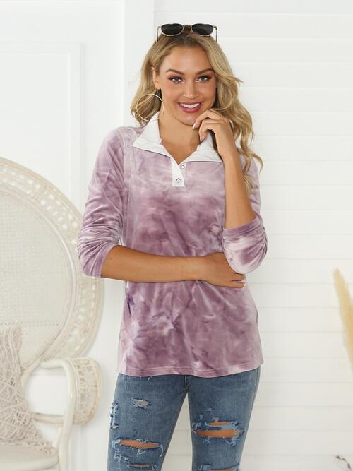 Tie-Dye Half Button Long Sleeve T-Shirt - Flyclothing LLC