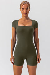 Square Neck Cap Sleeve Active Romper - Flyclothing LLC