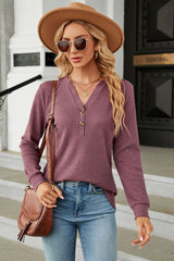 V-Neck Long Sleeve Blouse - Flyclothing LLC