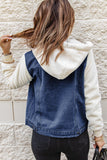 Two-Tone Spliced Denim Sherpa Hooded Jacket - Flyclothing LLC