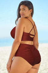 Halter Neck Crisscross Ruched Two-Piece Swimsuit - Flyclothing LLC