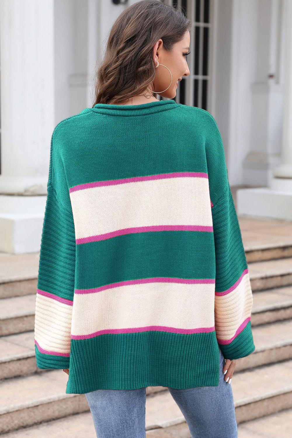 Striped Fringe Detail Long Sleeve Poncho – Flyclothing LLC