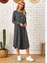 Pocketed Round Neck Long Sleeve Tee Dress - Flyclothing LLC