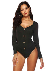 Button Detail Bodysuit - Trendsi