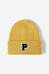 Letter Patch Cuffed Knit Beanie - Flyclothing LLC