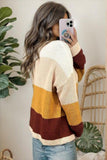 Color Block Round Neck Long Sleeve Sweater - Trendsi