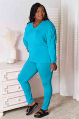 Basic Bae Full Size V-Neck Soft Rayon Long Sleeve Top and Pants Lounge Set - Flyclothing LLC