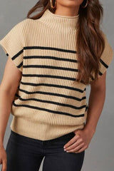 Striped Mock Neck Sweater Vest - Flyclothing LLC