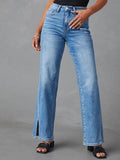 Slit Buttoned Jeans with Pockets - Flyclothing LLC