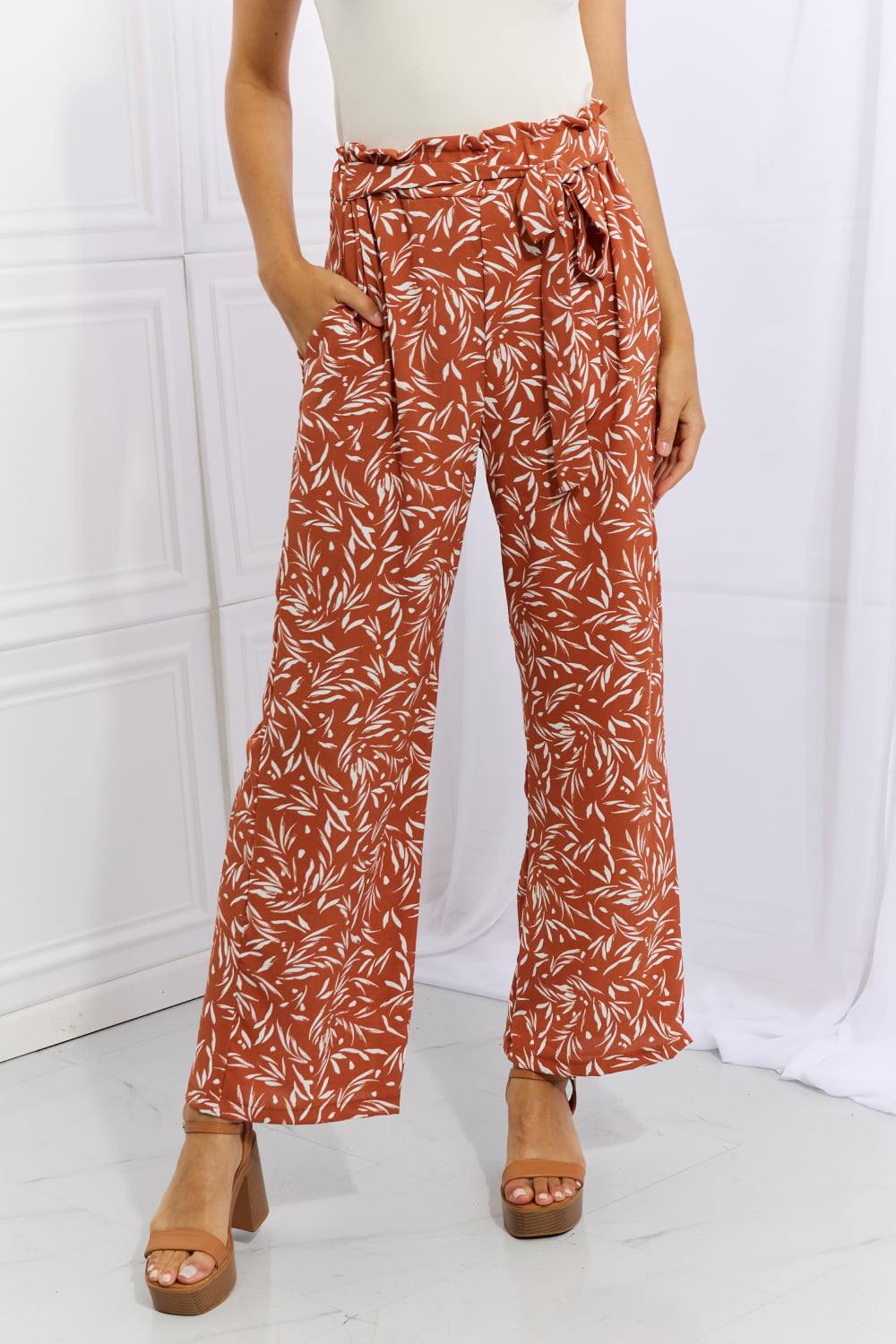 Heimish Right Angle Full Size Geometric Printed Pants in Red Orange - Flyclothing LLC