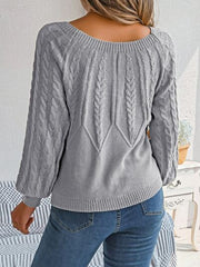 Cable-Knit Round Neck Long Sleeve Sweater - Flyclothing LLC