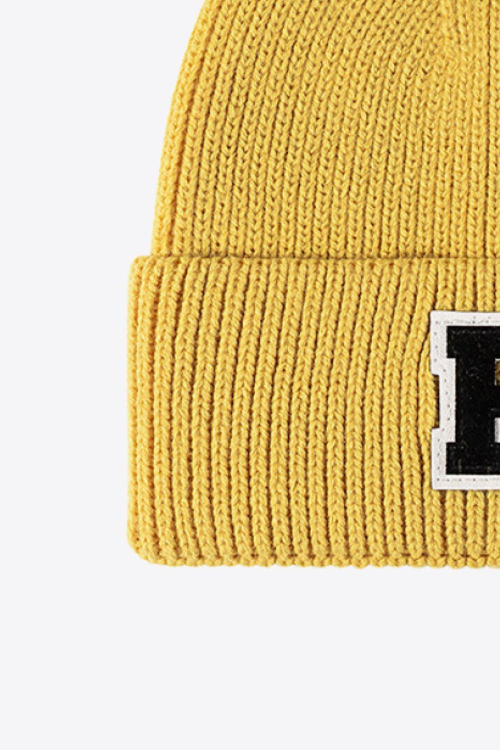 Letter Patch Cuffed Knit Beanie - Flyclothing LLC