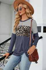 Leopard Striped Round Neck T-Shirt - Flyclothing LLC