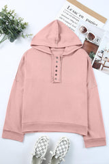 Quarter-Button Exposed Seam Dropped Shoulder Hoodie - Flyclothing LLC