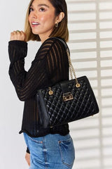 David Jones Quilted PU Leather Handbag - Trendsi