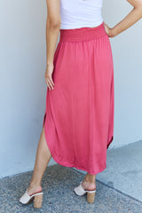 Doublju Comfort Princess Full Size High Waist Scoop Hem Maxi Skirt in Hot Pink - Flyclothing LLC