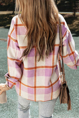 Plaid Button Up Collared Neck Long Sleeve Jacket - Flyclothing LLC