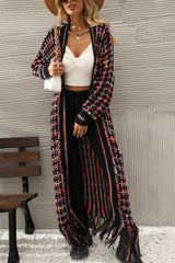 Multicolored Open Front Fringe Hem Cardigan - Flyclothing LLC