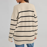 Striped V-Neck Long Sleeve Cardigan - Flyclothing LLC