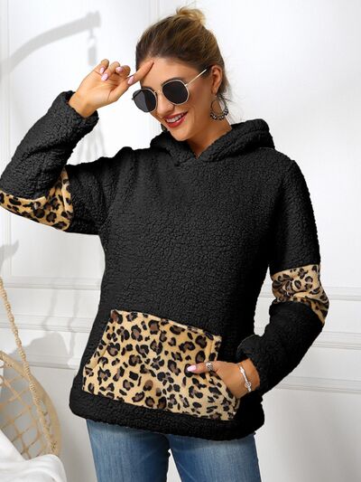 Sherpa Leopard Long Sleeve Hoodie - Flyclothing LLC