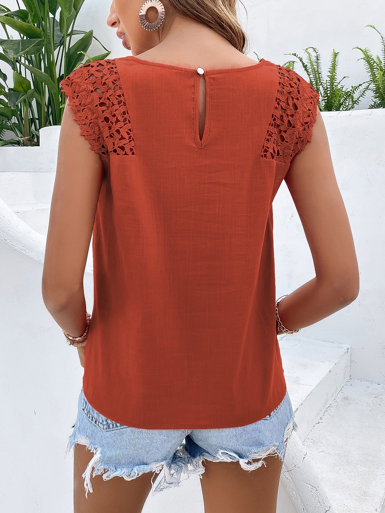 Spliced Lace Cap Sleeve Top - Flyclothing LLC