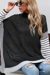 Striped Dolman Sleeve Mock Neck Knit Pullover - Flyclothing LLC