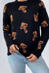 Graphic Mock Neck Dropped Shoulder Sweater - Flyclothing LLC