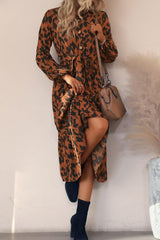 Printed Bubble Sleeve Buttoned Shirt Dress - Flyclothing LLC