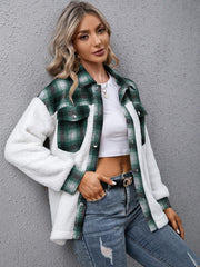 Plaid Collared Neck Button Down Jacket - Flyclothing LLC