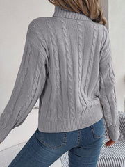 Cable-Knit Turtleneck Dropped Shoulder Sweater - Flyclothing LLC