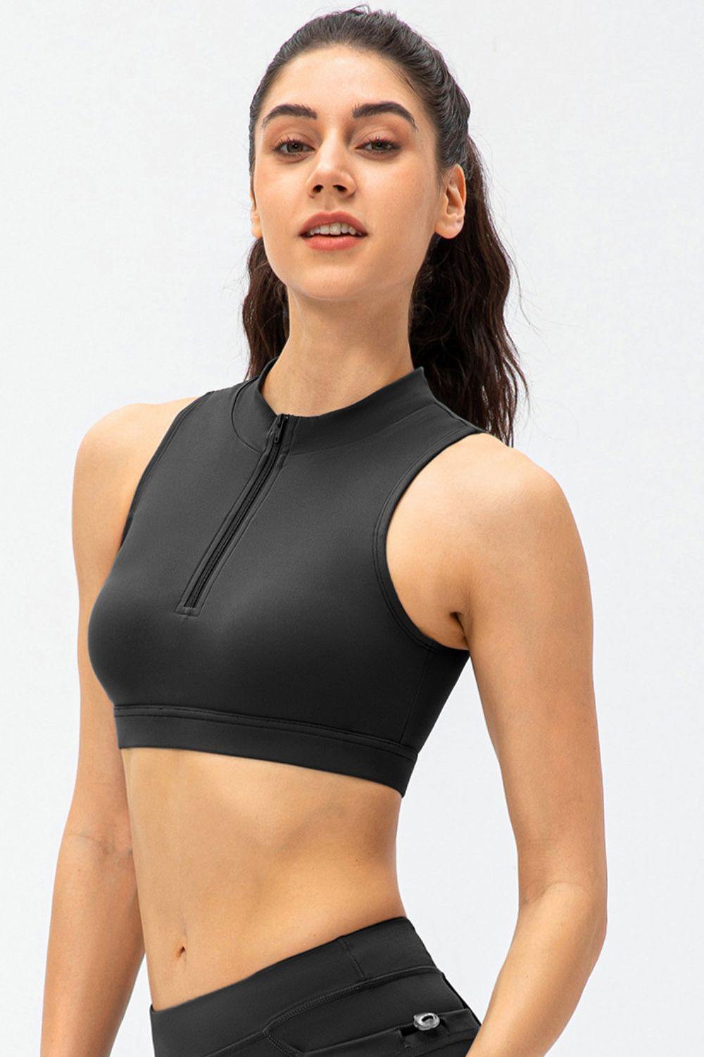 Full Size Cropped Cutout Back Zipper Front Active Tank Top - Flyclothing LLC