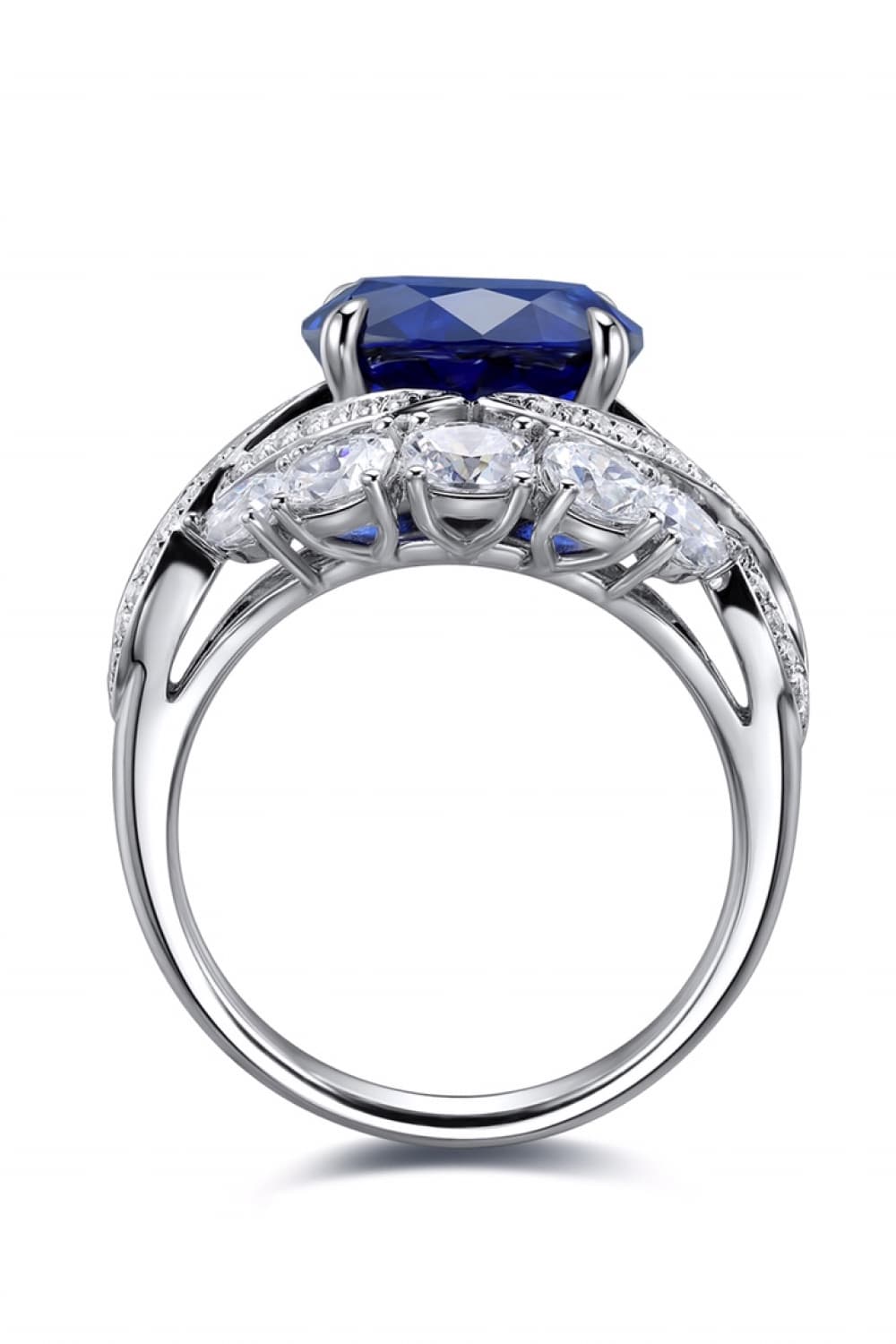 Platinum-Plated Lab-Grown Sapphire Ring - Flyclothing LLC