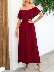 Off-Shoulder Slit Maxi Dress - Flyclothing LLC