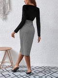 Surplice Neck Houndstooth Dress - Trendsi