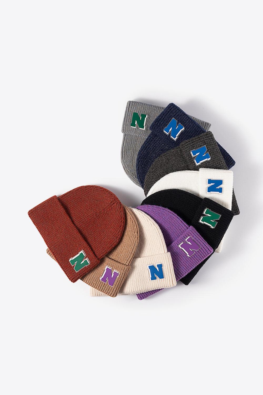 Letter N Patch Cuffed Knit Beanie - Flyclothing LLC