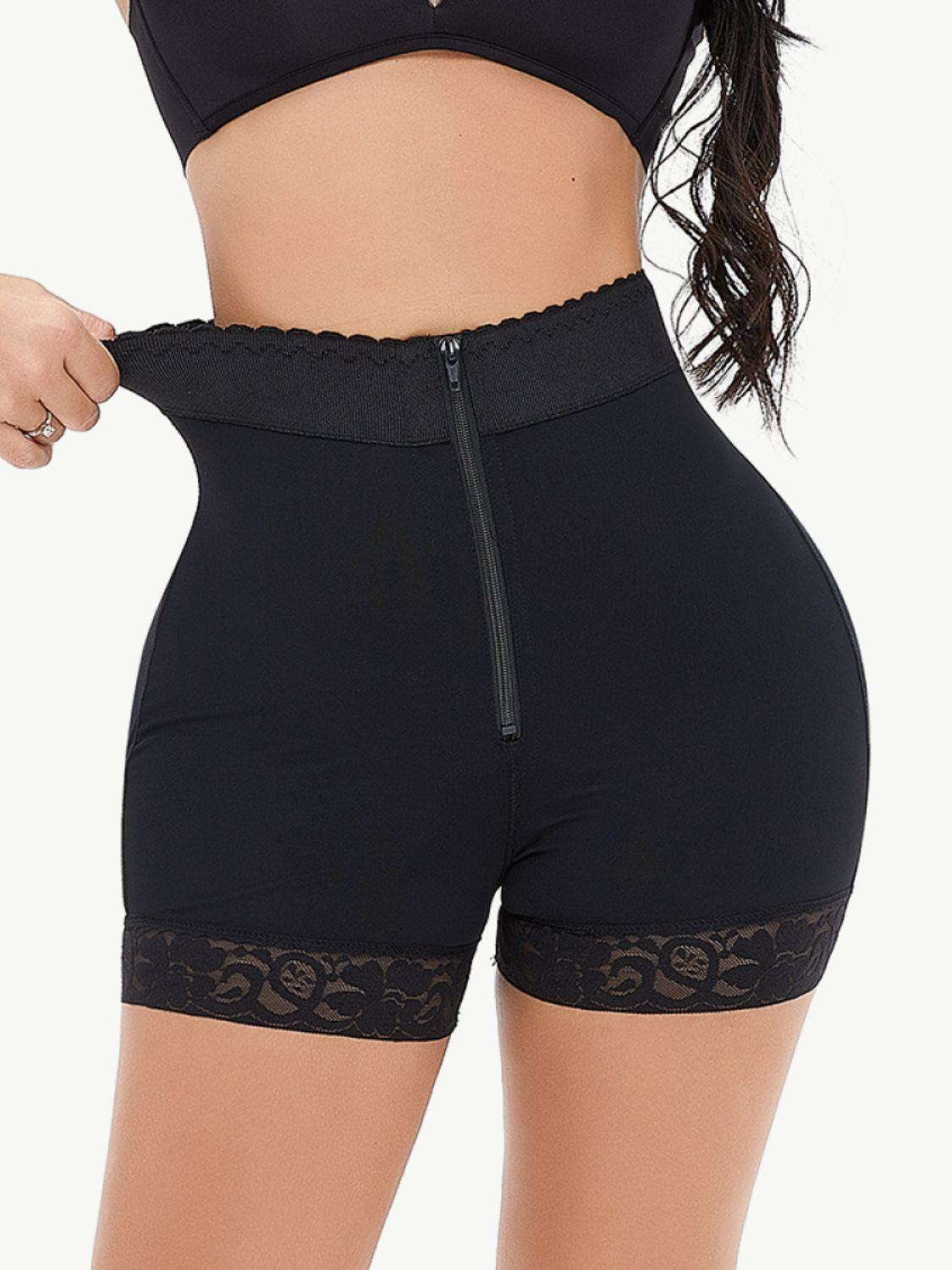 Full Size Zip-Up Lace Trim Shaping Shorts - Trendsi