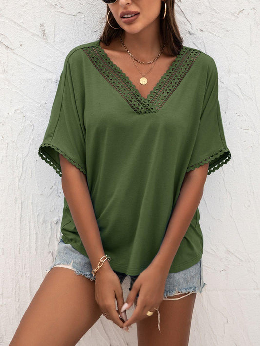 V-Neck Short Sleeve Blouse - Flyclothing LLC