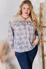 Hailey & Co Full Size Lace Detail Printed Blouse - Flyclothing LLC