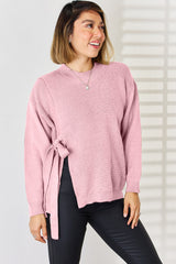 Slit Tied Dropped Shoulder Sweater - Flyclothing LLC