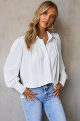 Gathered Detail Puff Sleeve Shirt - Flyclothing LLC