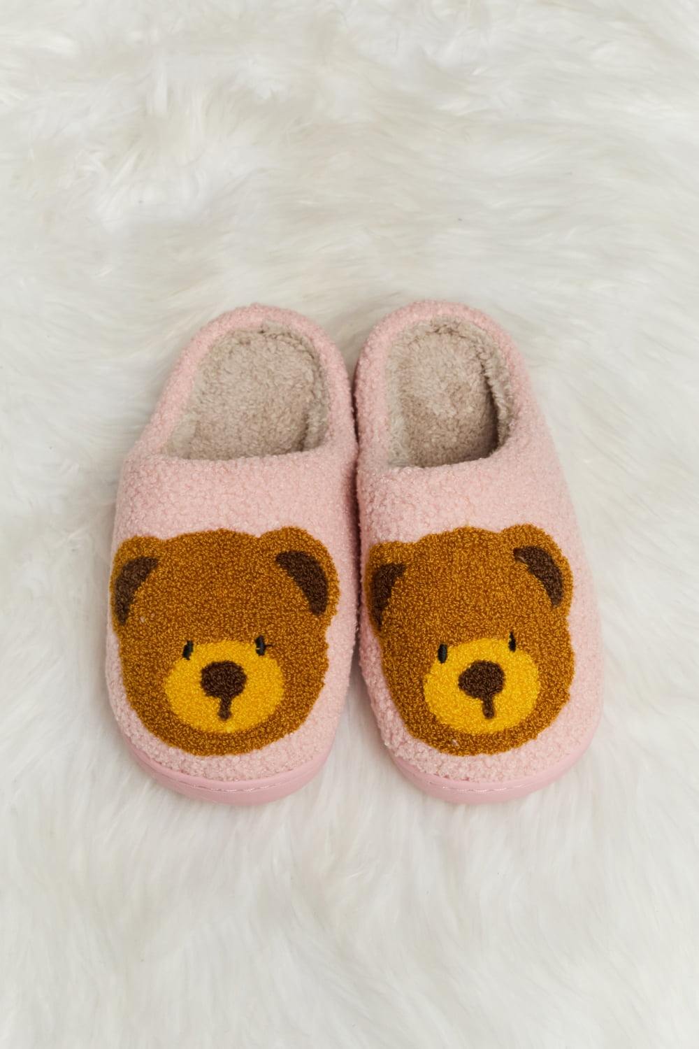 Melody Teddy Bear Print Plush Slide Slippers - Flyclothing LLC