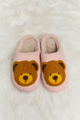 Melody Teddy Bear Print Plush Slide Slippers - Flyclothing LLC