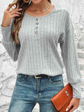 Decorative Button Round Neck Top - Flyclothing LLC