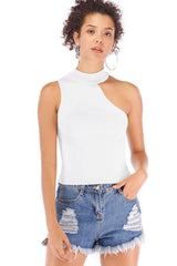 Asymmetrical Sleeveless Rib-Knit Top - Trendsi