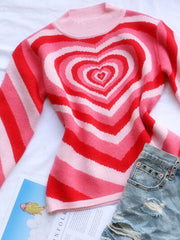 Heart Mock Neck Long Sleeve Sweater - Flyclothing LLC