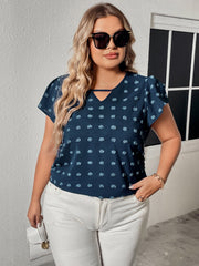 Plus Size Swiss Dot V-Neck Flutter Sleeve Tee - Flyclothing LLC