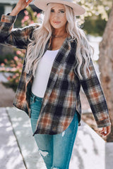 Plaid Side Slit Curved Hem Shirt - Flyclothing LLC