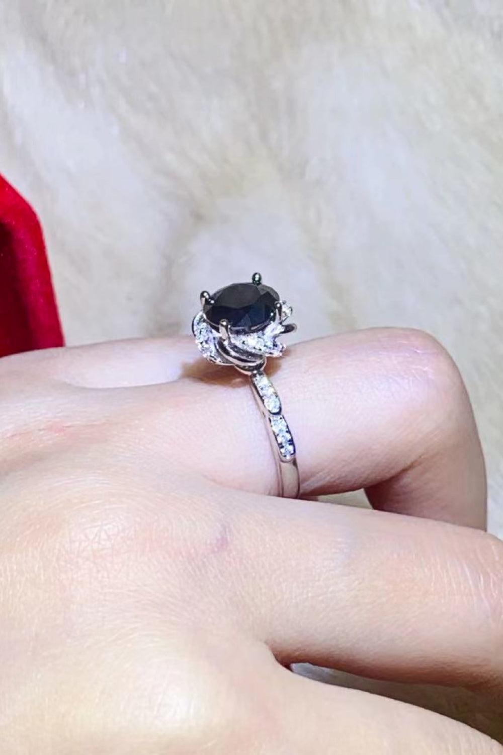 2 Carat Black Moissanite Floral Ring - Flyclothing LLC